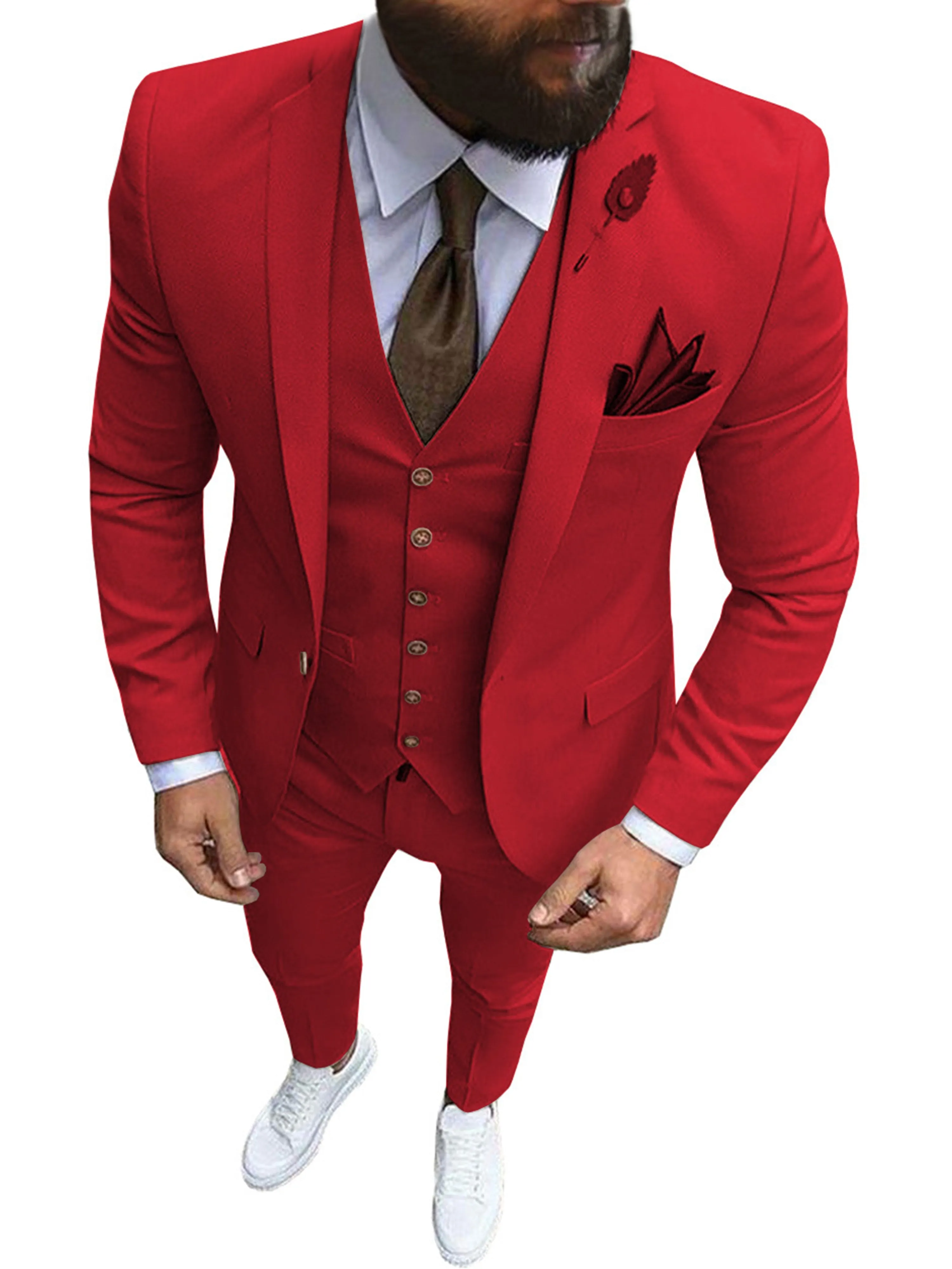 Solid 3 Pieces Men's Suits Formal Wear Professional Business Casual