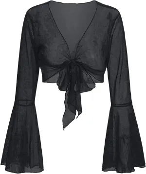 SOLY HUX Womens Fairy Bell Sleeve Top Floral Lace Tie Front Crop Cardigan Y2k