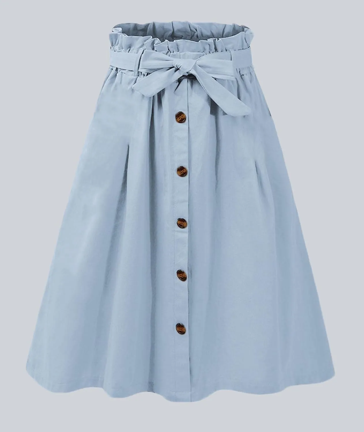 SOMTHRON Women's Casual Belted Button Down Midi Skirts High Waist A Line Knee Length Pleated Skirt