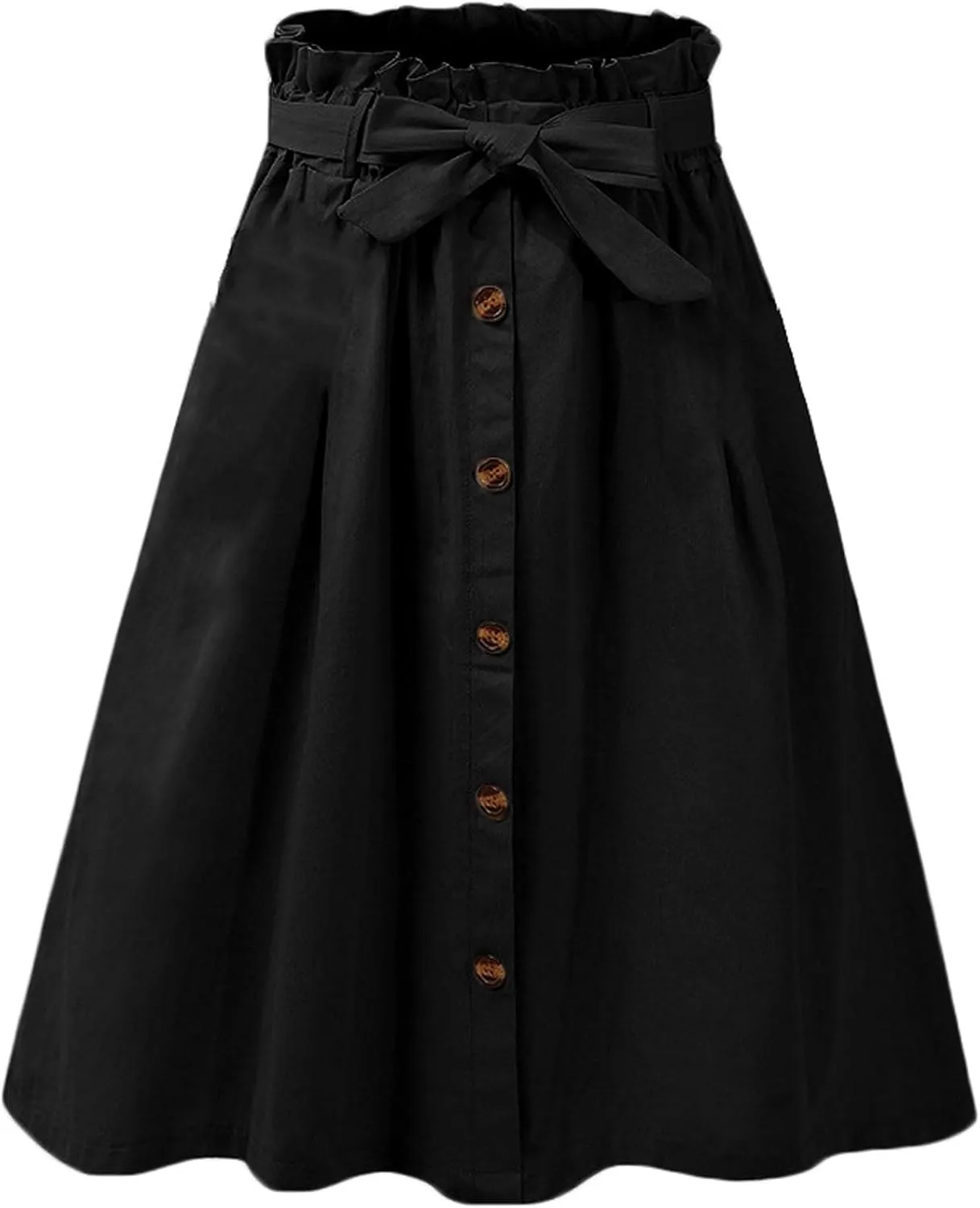 SOMTHRON Women's Casual Belted Button Down Midi Skirts High Waist A Line Knee Length Pleated Skirt