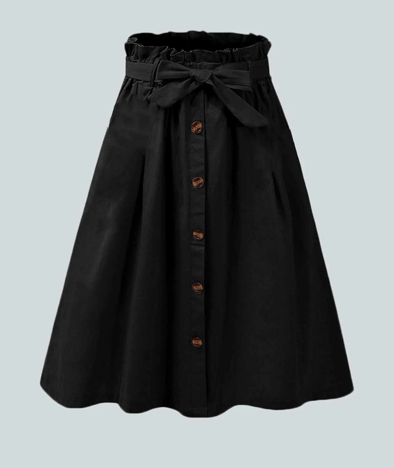 SOMTHRON Women's Casual Belted Button Down Midi Skirts High Waist A Line Knee Length Pleated Skirt