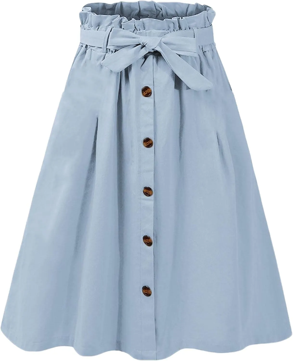 SOMTHRON Women's Casual Belted Button Down Midi Skirts High Waist A Line Knee Length Pleated Skirt