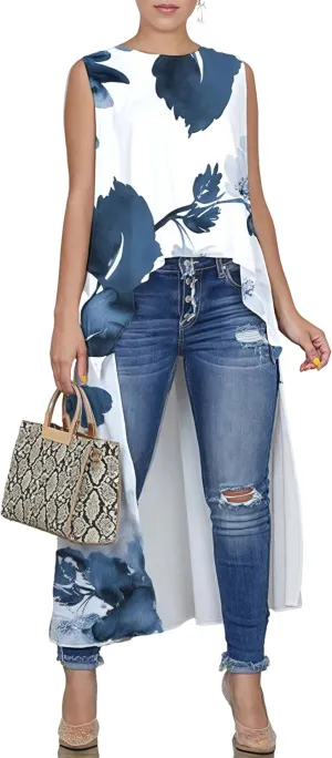 stylewe Women's Sleeveless High Low Tunic Top Asymmetrical Split Hem Blouse Crewneck Casual Summer Shirt