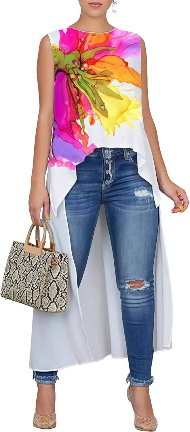 stylewe Women's Sleeveless High Low Tunic Top Asymmetrical Split Hem Blouse Crewneck Casual Summer Shirt