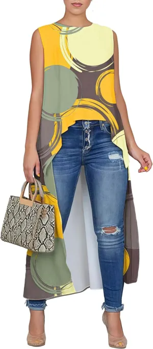 stylewe Women's Sleeveless High Low Tunic Top Asymmetrical Split Hem Blouse Crewneck Casual Summer Shirt