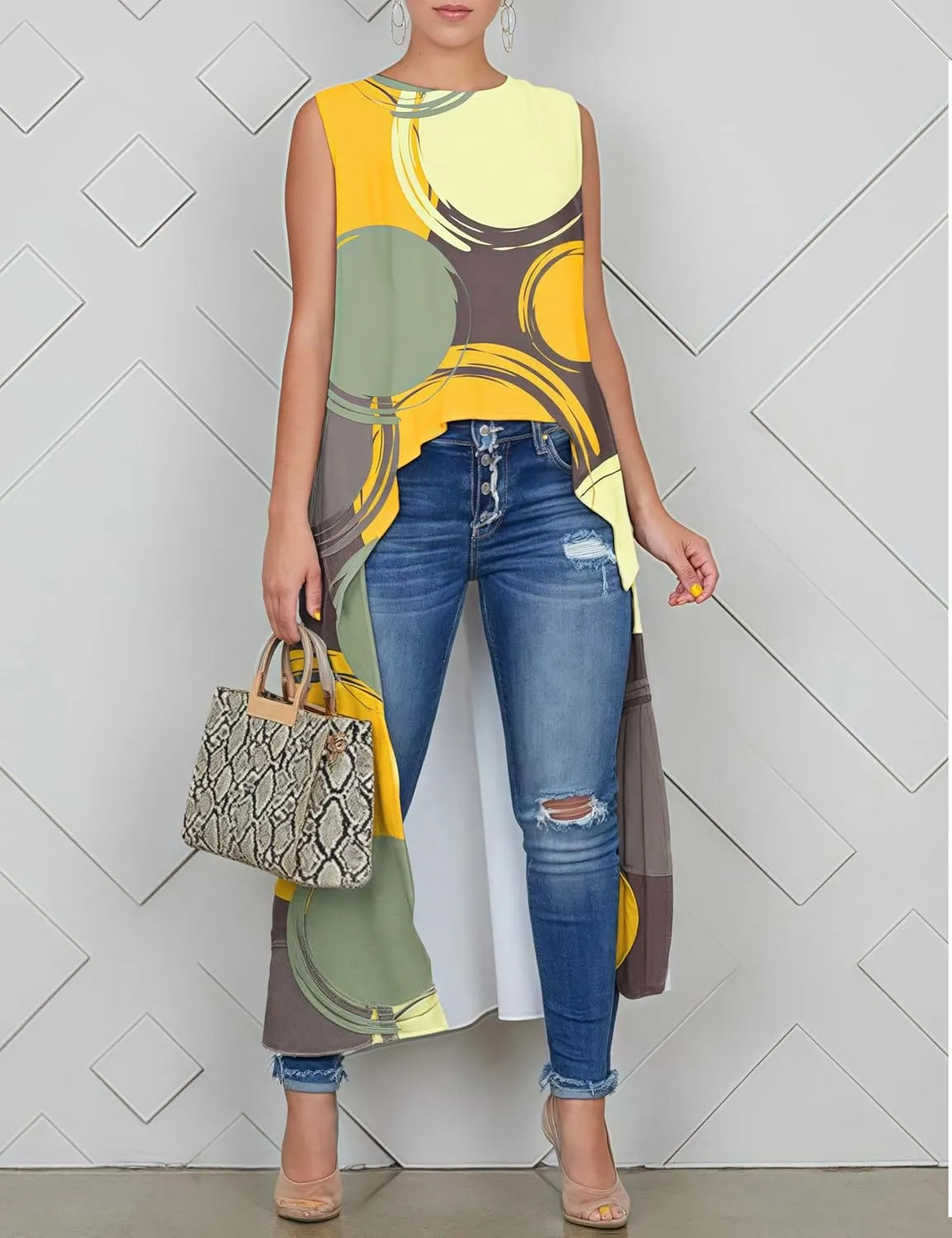 stylewe Women's Sleeveless High Low Tunic Top Asymmetrical Split Hem Blouse Crewneck Casual Summer Shirt