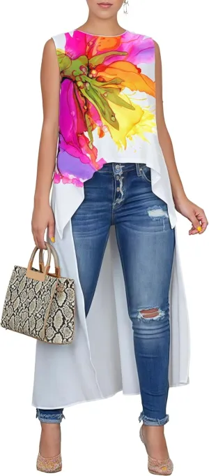 stylewe Women's Sleeveless High Low Tunic Top Asymmetrical Split Hem Blouse Crewneck Casual Summer Shirt
