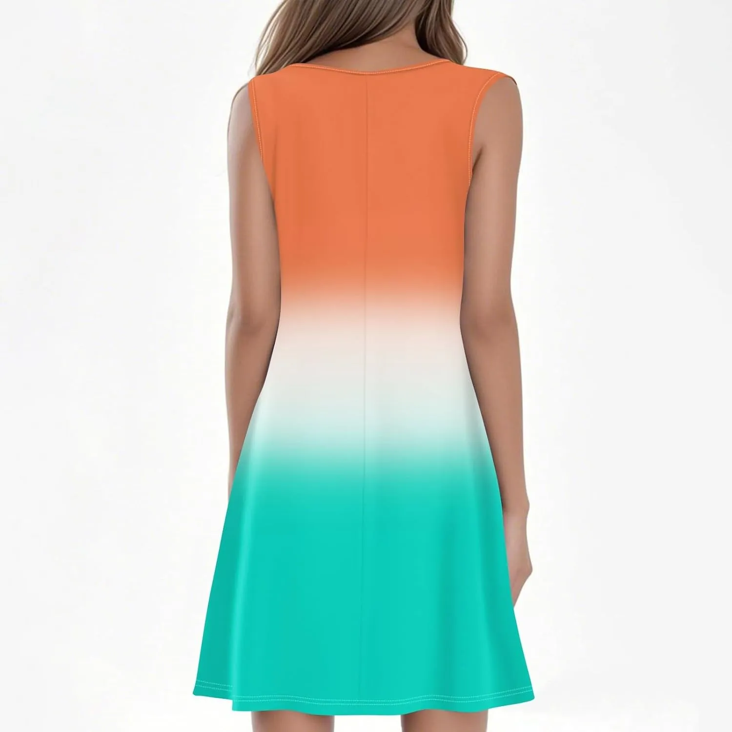 Summer Dresses for Women 2025 Casual Crewneck Sleeveless Tunic Dress Gradient Color Flowy Sundress with Pockets