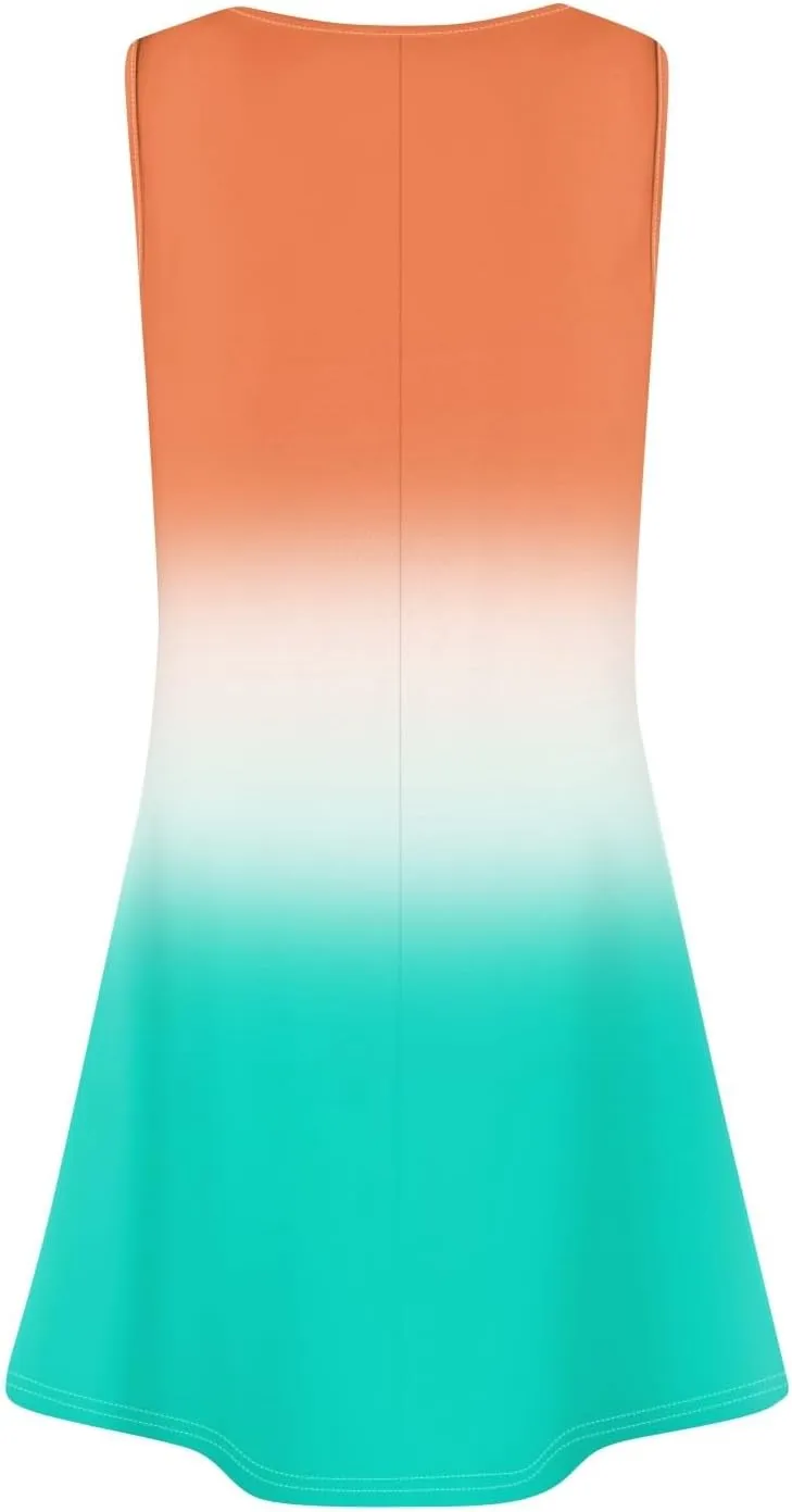 Summer Dresses for Women 2025 Casual Crewneck Sleeveless Tunic Dress Gradient Color Flowy Sundress with Pockets
