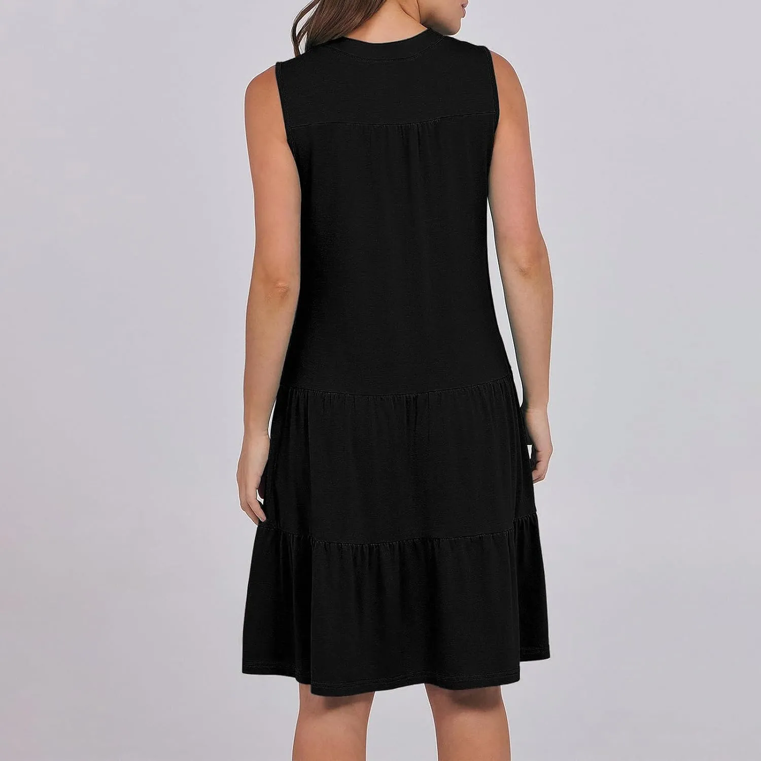 Summer Dresses for Women 2025 Casual Sleeveless Beach Dress Fashion Pleated Loose V-Neck Solid Color Sundress