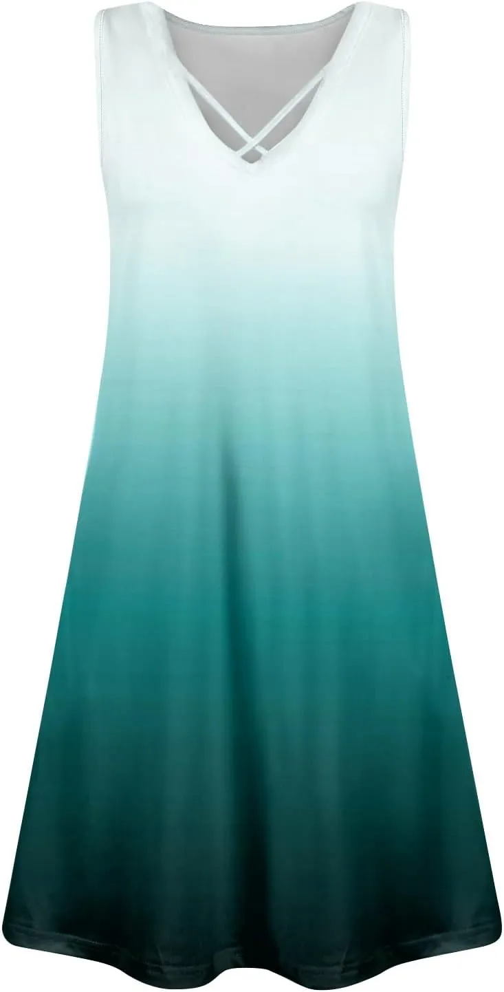 Summer Dresses for Women 2025 Loose Boho Beach Tank Dress V Neck Casual T Shirt Dresses Floral Sleeveless Sundresses