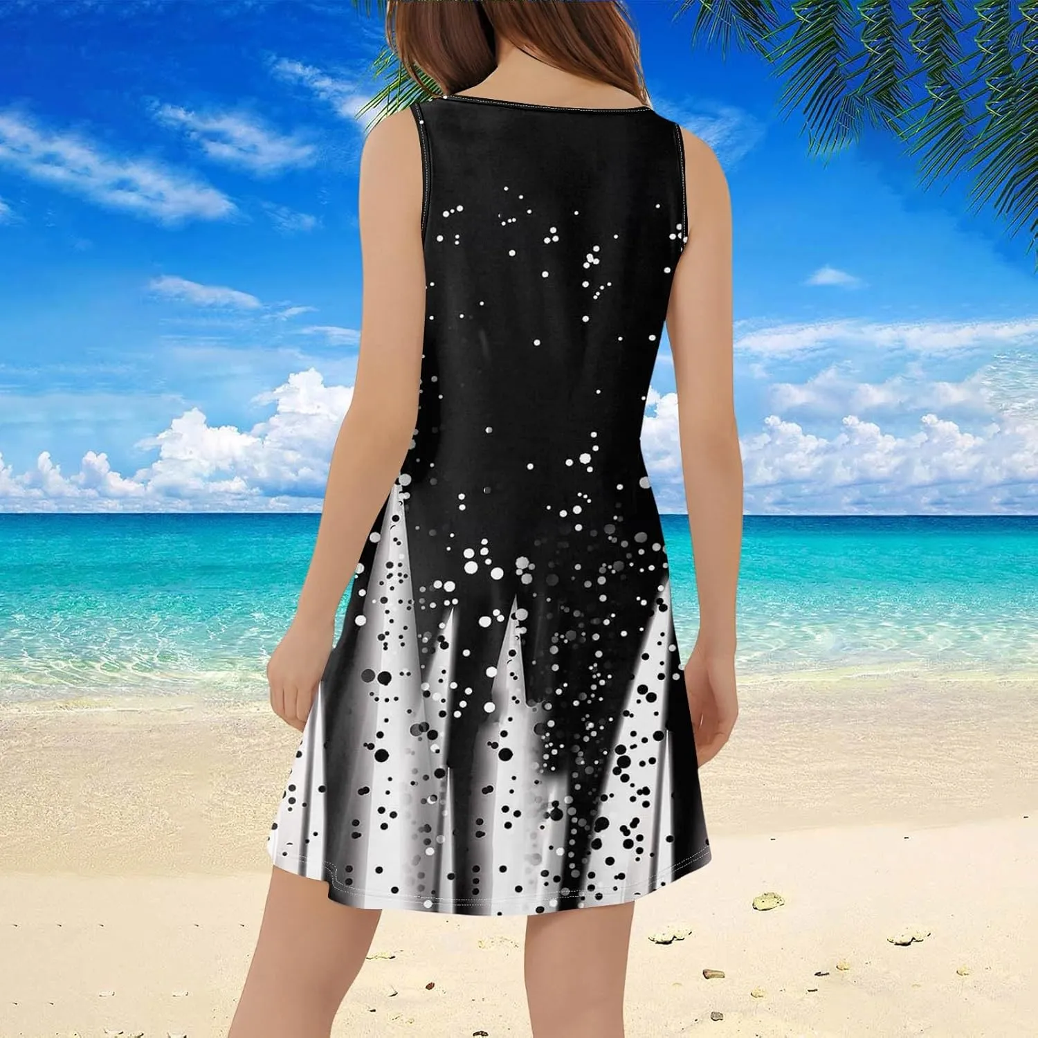 Summer Dresses for Women 2025 Loose V Neck Sundresses Sleeveless Tank Dress Beach Casual Floral Print Dress with Split