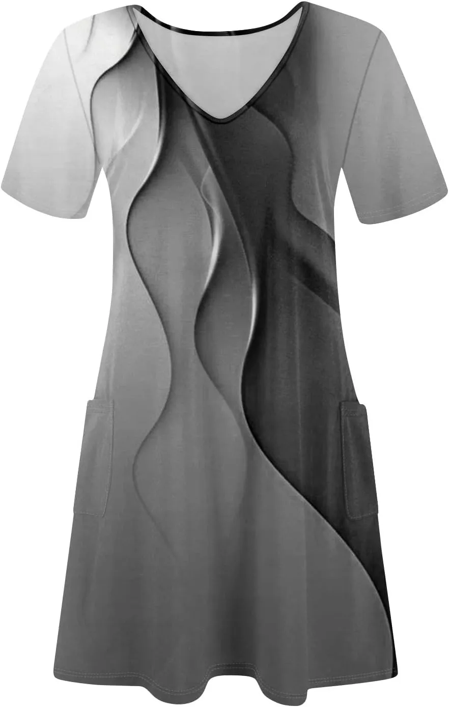 Summer Dresses for Women V Neck Short Sleeve T Shirt Dress Loose Swimsuit Coverup Casual Sundresses Floral with Pockets
