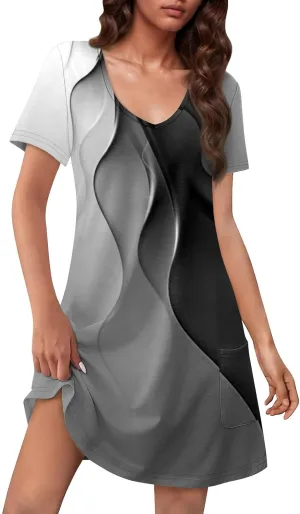Summer Dresses for Women V Neck Short Sleeve T Shirt Dress Loose Swimsuit Coverup Casual Sundresses Floral with Pockets