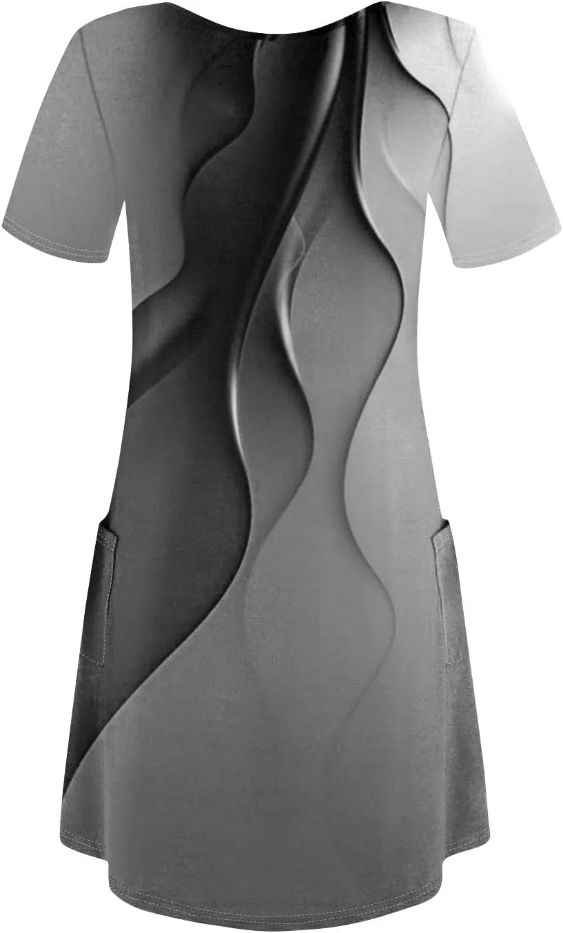 Summer Dresses for Women V Neck Short Sleeve T Shirt Dress Loose Swimsuit Coverup Casual Sundresses Floral with Pockets
