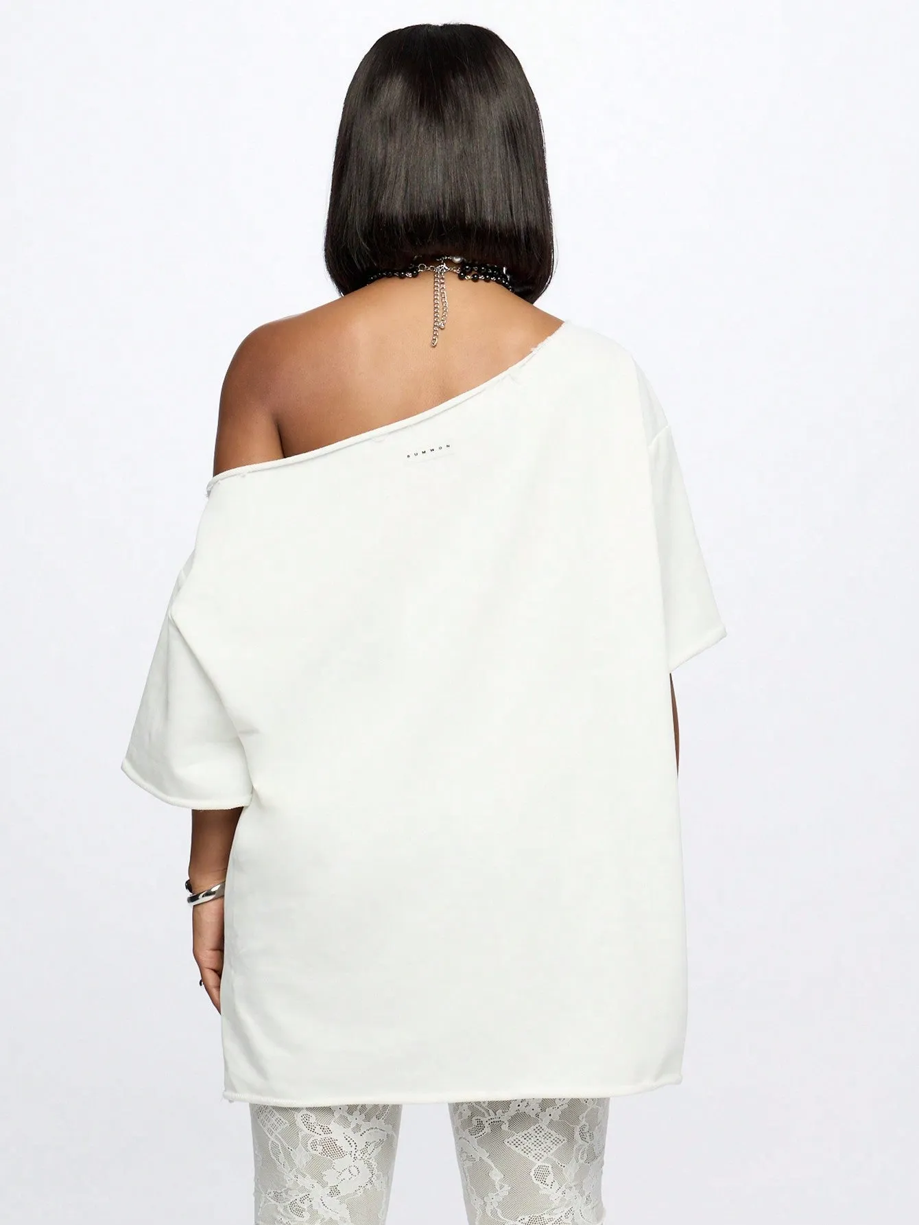 SUMWON WOMEN Off Shoulder Graphic T-Shirt Dress