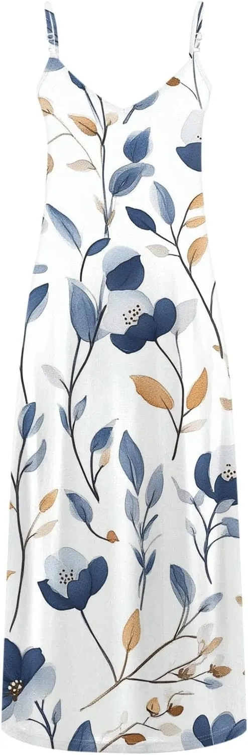Sun Dresses for Women 2025 Flower Pattern Print Maxi Dresses Sleeveless Fashion Boho Beach Dresses