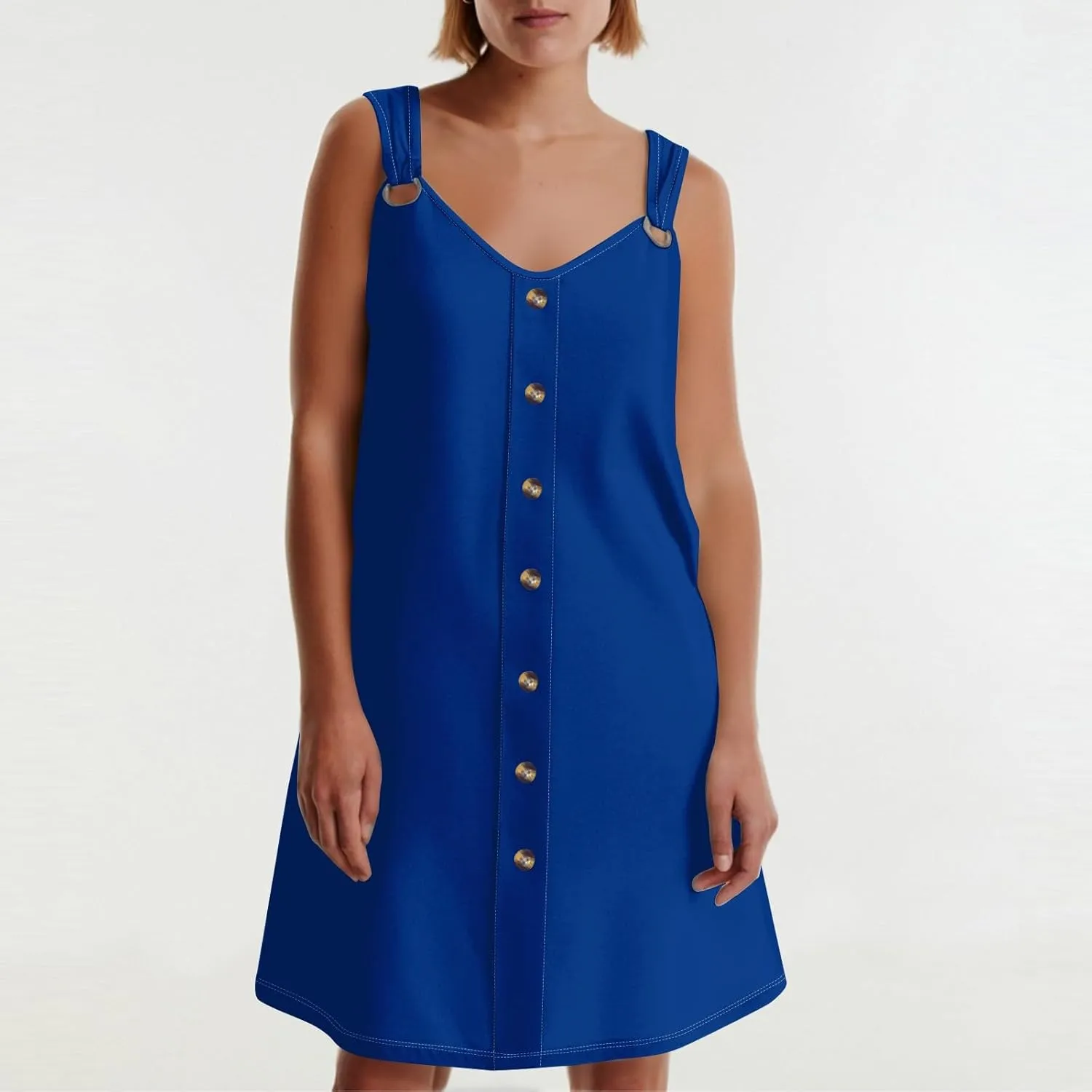 Sun Dresses for Women 2025 Summer Solid/Floral Button Down Sleeveless Midi Dress Loose Vacation Beach Swimsuit Coverups