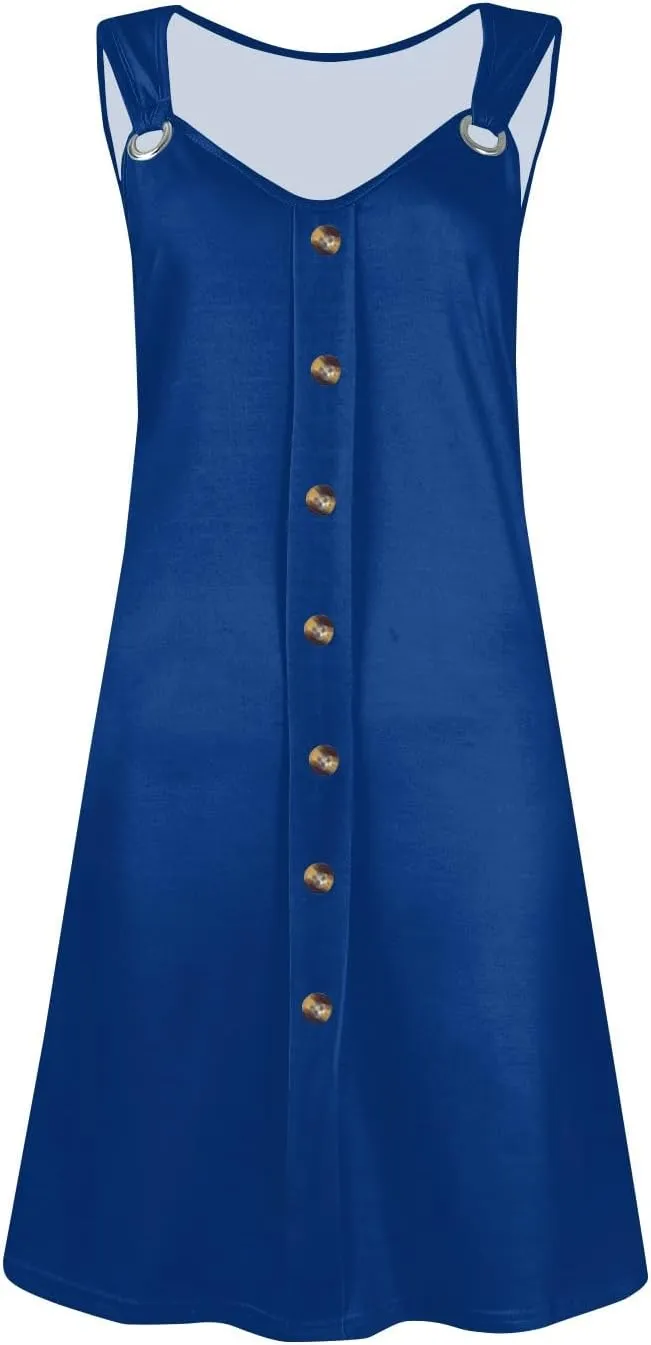 Sun Dresses for Women 2025 Summer Solid/Floral Button Down Sleeveless Midi Dress Loose Vacation Beach Swimsuit Coverups