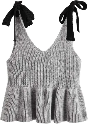 SweatyRocks Women's Casual Spaghetti Strap Ruffle Hem Peplum Cropped Knit Sweater