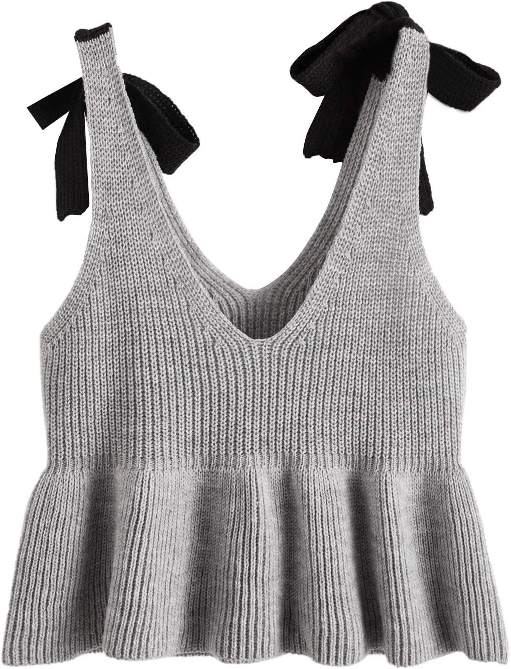 SweatyRocks Women's Casual Spaghetti Strap Ruffle Hem Peplum Cropped Knit Sweater