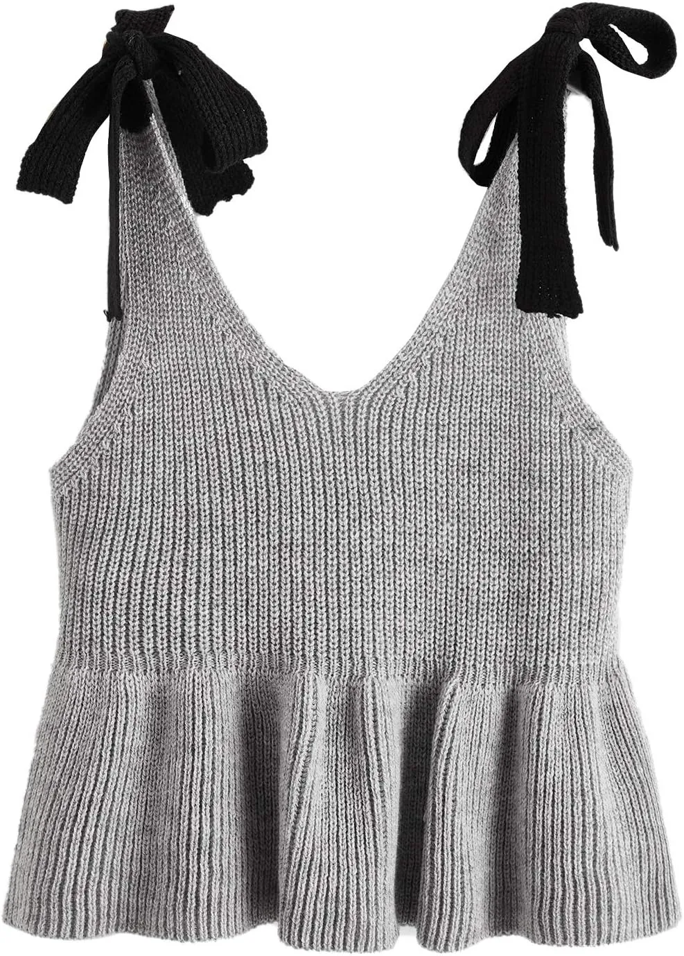 SweatyRocks Women's Casual Spaghetti Strap Ruffle Hem Peplum Cropped Knit Sweater