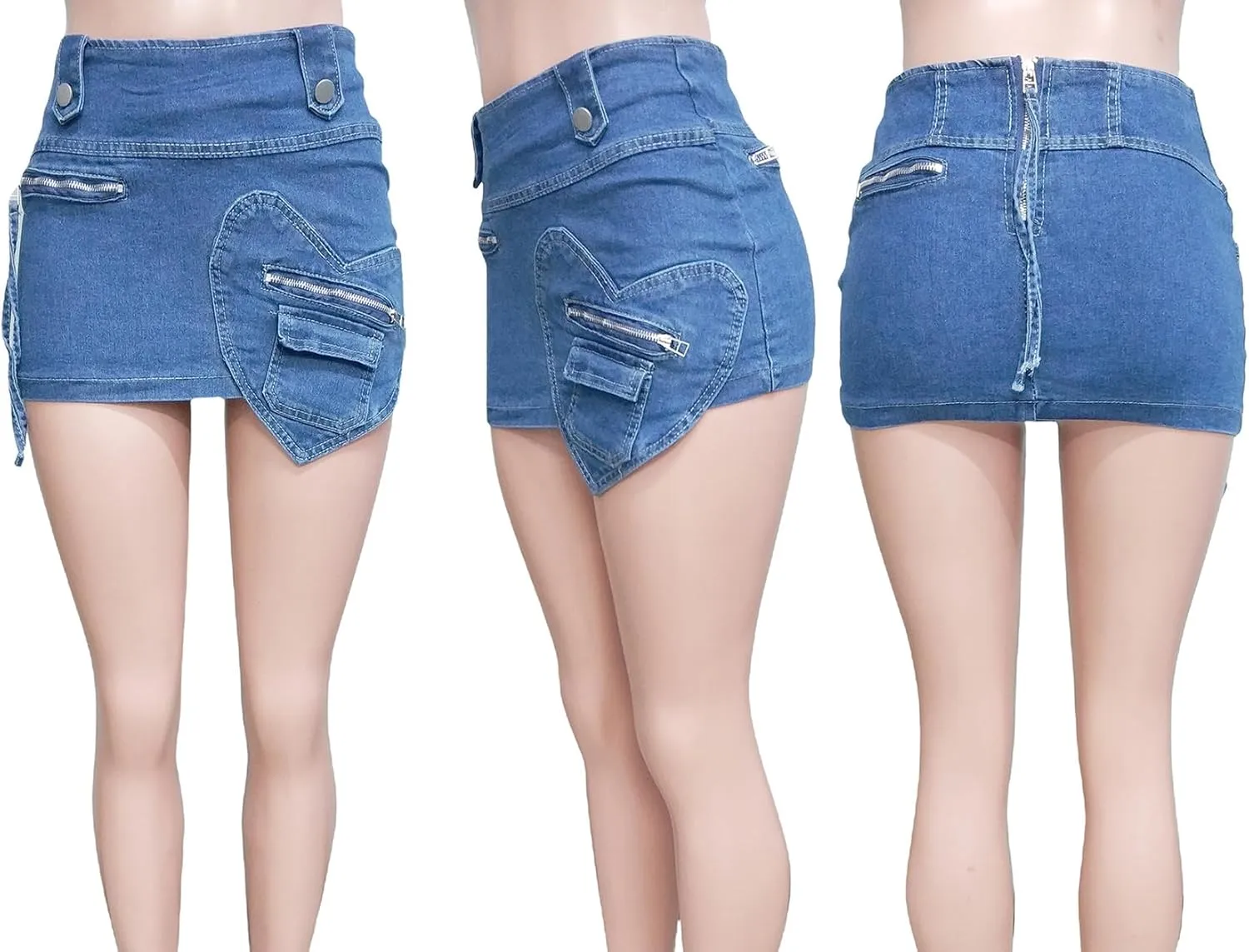 Tbahhir Women's Denim Mini Skirt High Waisted Jean Skirts Short with Heart Bodycon Y2k Streetwear Blue