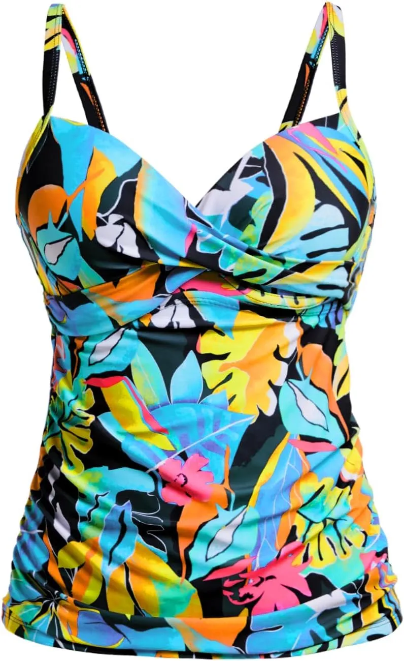 Tempt Me Womens Underwire Tankini Top Tummy Control Swim Tops Only Twist Front Push Up Bathing Suit No Bottom 2025
