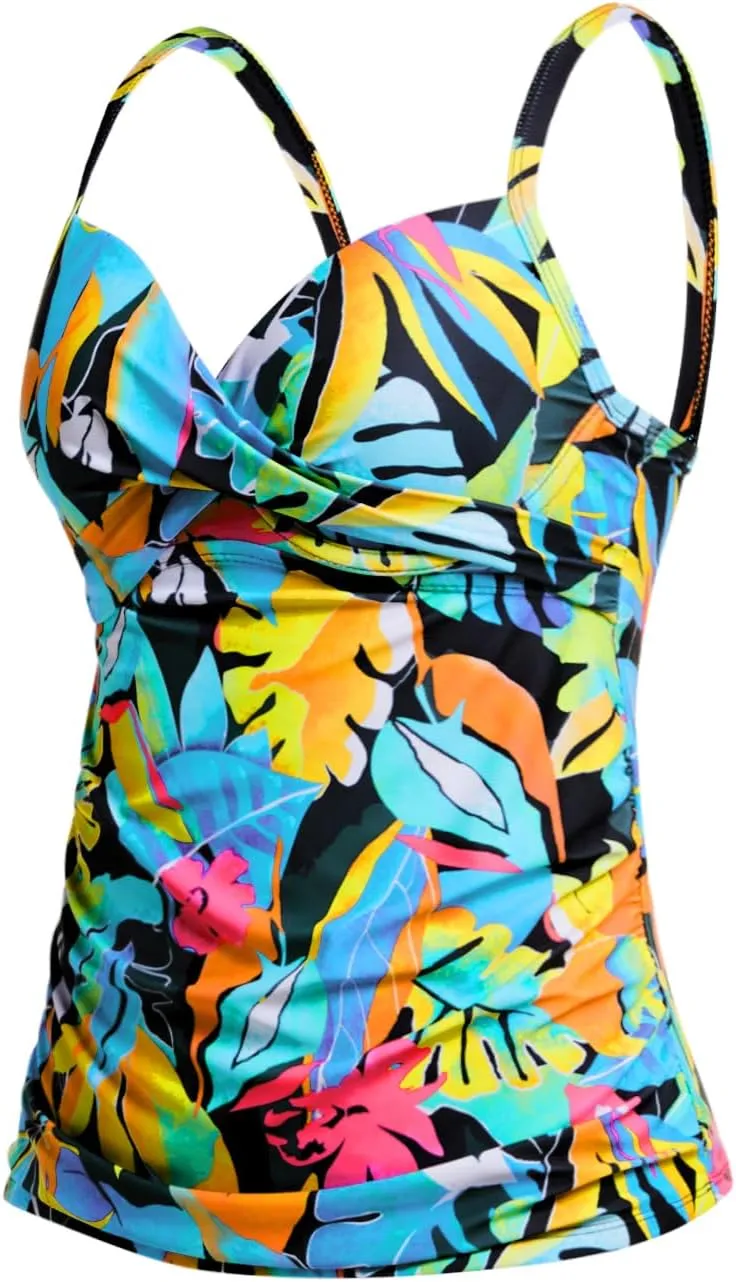 Tempt Me Womens Underwire Tankini Top Tummy Control Swim Tops Only Twist Front Push Up Bathing Suit No Bottom 2025
