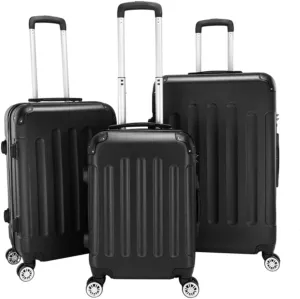 Three in One Hardside Luggage Set Portable ABS Trolley Case Spinner Wheels Telescoping Handle (Casual, Black, 20/24/28)