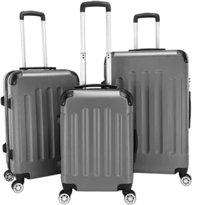 Three in One Hardside Luggage Set Portable ABS Trolley Case Spinner Wheels Telescoping Handle (Casual, Dark Gray, 20/24/28)