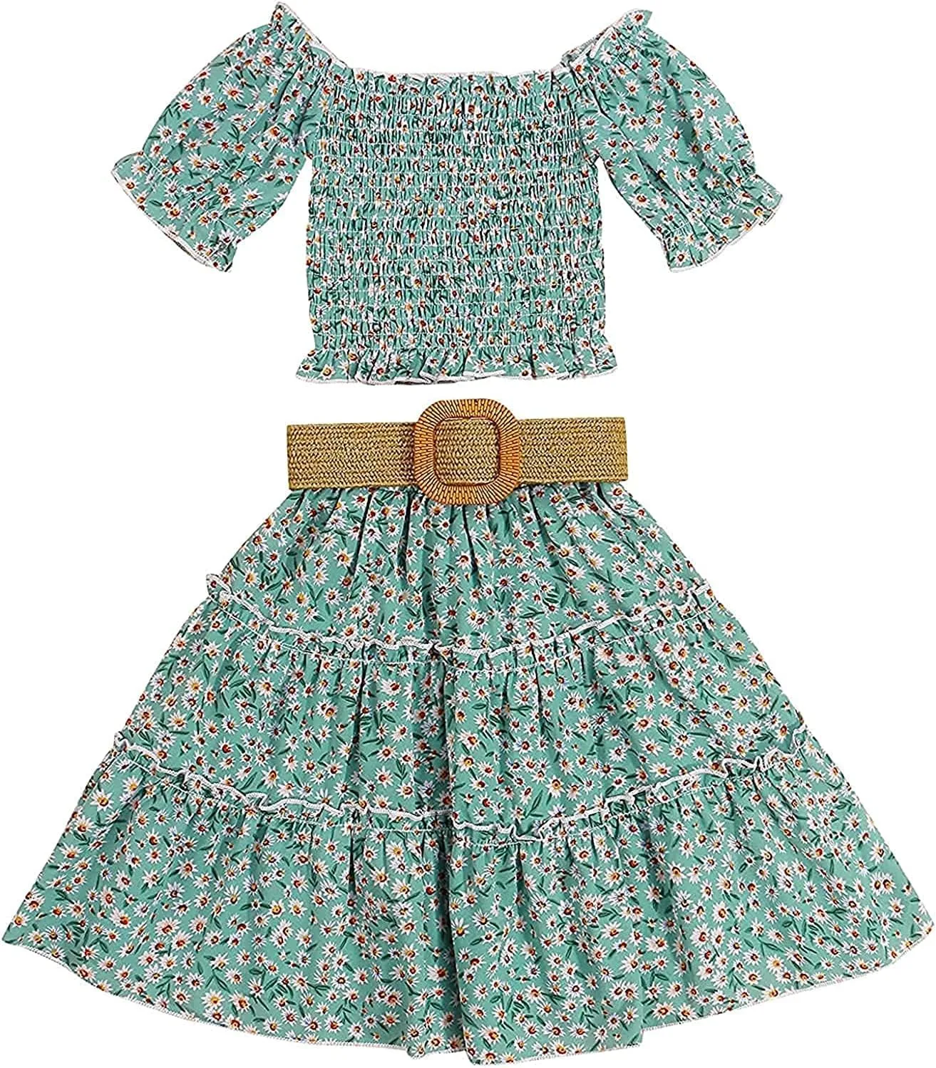 Toddler Girl Ruffled Off The Shoulder Crop Top  Maxi Boho Tutu Long Skirts Dress with Waistband Summer Clothes Set