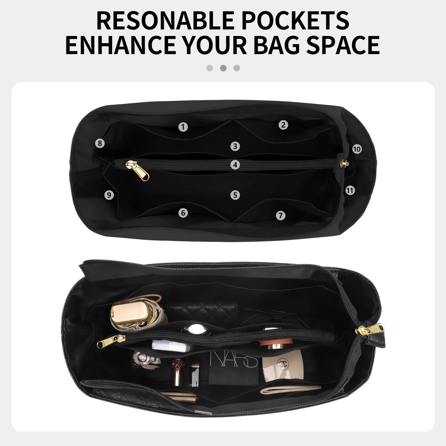 Tote Bag Organizer Insert Compatible with Geya Sain Louis GM Bag, Dupont Paper Purse Inner, Makeup Liner HandBag Shaper (Black, GM)