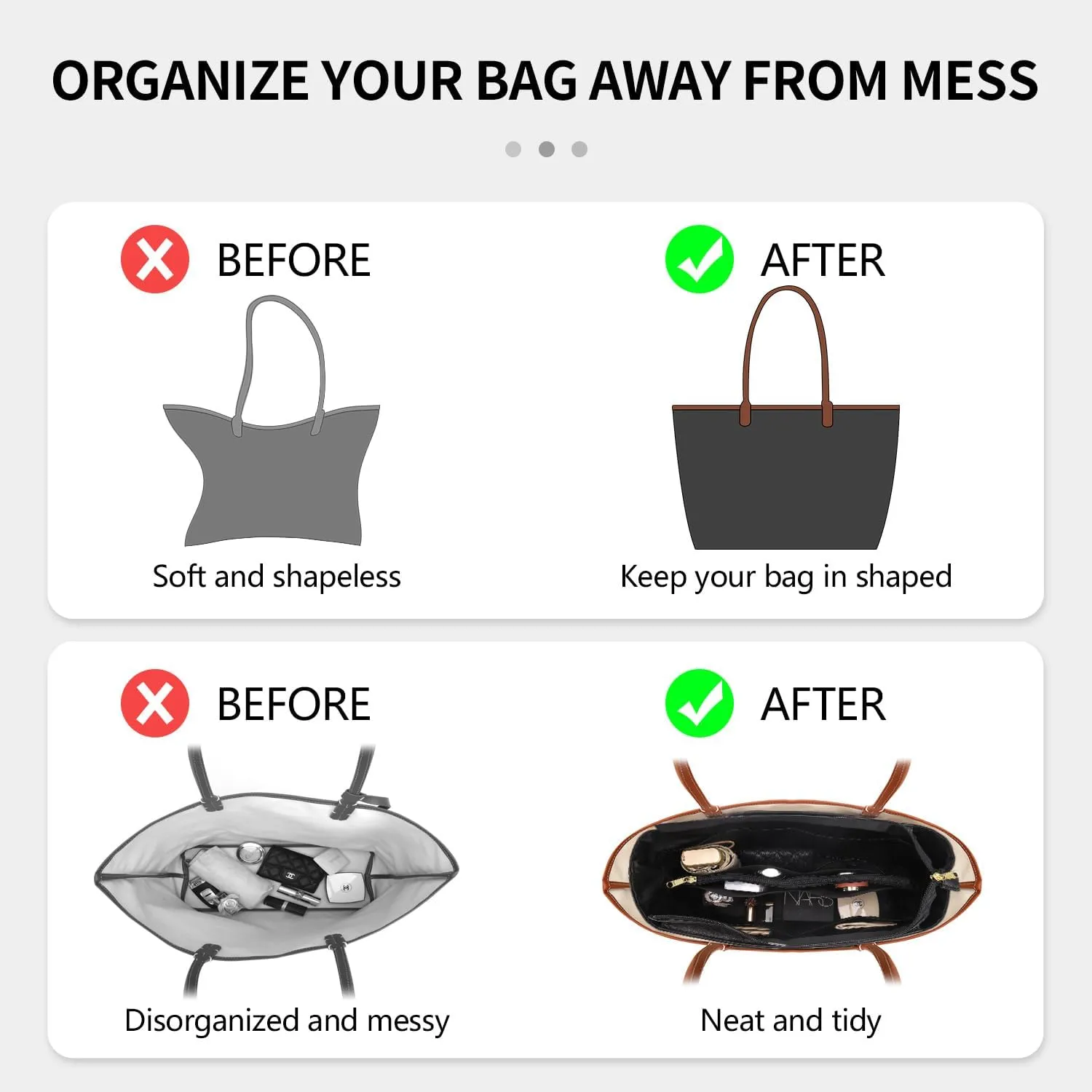 Tote Bag Organizer Insert Compatible with Geya Sain Louis GM Bag, Dupont Paper Purse Inner, Makeup Liner HandBag Shaper (Black, GM)