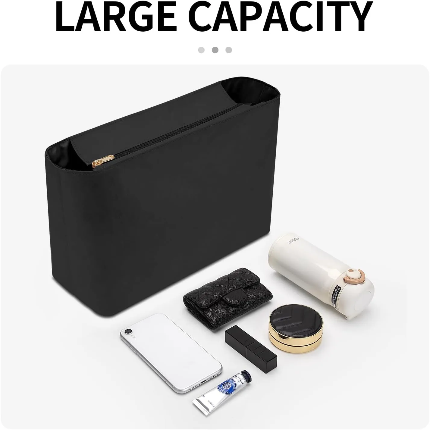 Tote Bag Organizer Insert Compatible with Geya Sain Louis GM Bag, Dupont Paper Purse Inner, Makeup Liner HandBag Shaper (Black, GM)