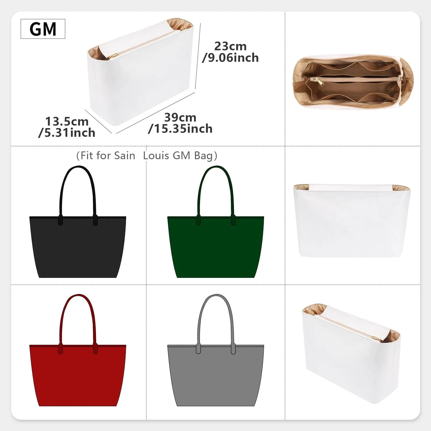 Tote Bag Organizer Insert Compatible with Geya Sain Louis GM Bag, Dupont Paper Purse Inner, Makeup Liner HandBag Shaper (White, GM)