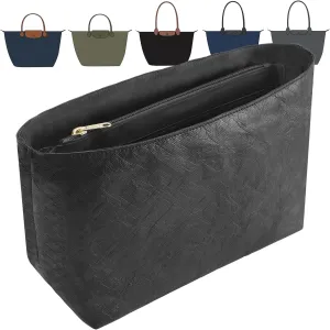 Tote Bag Organizer Insert Compatible with Longchamp Large Handbag, Dupont Paper Inner Purse Organizer Insert Makeup Liner Bag Shaper (Black, L)
