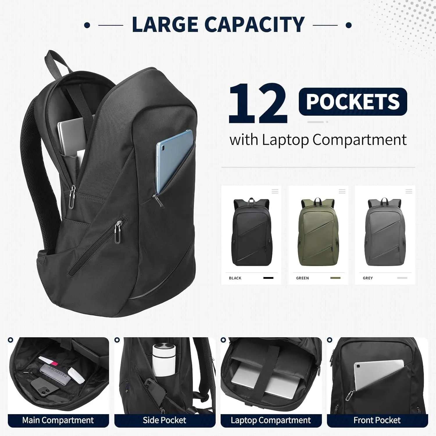 Travel Laptop Backpack, Anti-Theft Carry On Backpack Professional, TSA-Approved Water-Resistant Rucksack for Work Men Women Fits 16 Inch Notebook, Black