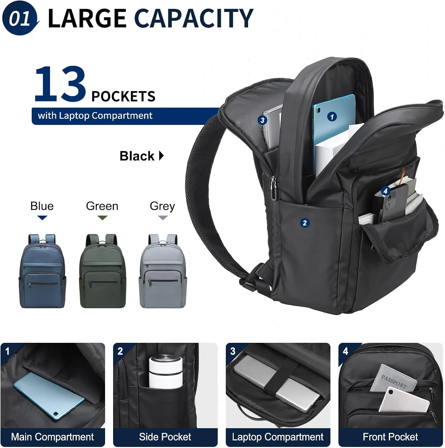 Travel Laptop Backpack, Anti-Theft Carry On Backpack, TSA-Approved Water-Resistant Rucksack for Work Men Women Fits 16 Inch Notebook, Black