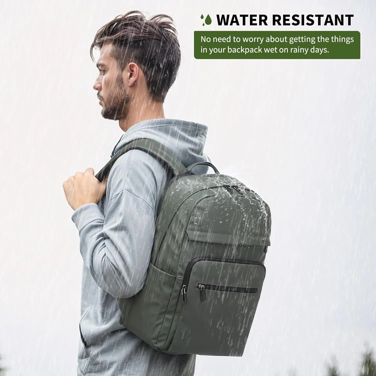 Travel Laptop Backpack, Anti-Theft Carry On Backpack, TSA-Approved Water-Resistant Rucksack for Work Men Women Fits 16 Inch Notebook, Green