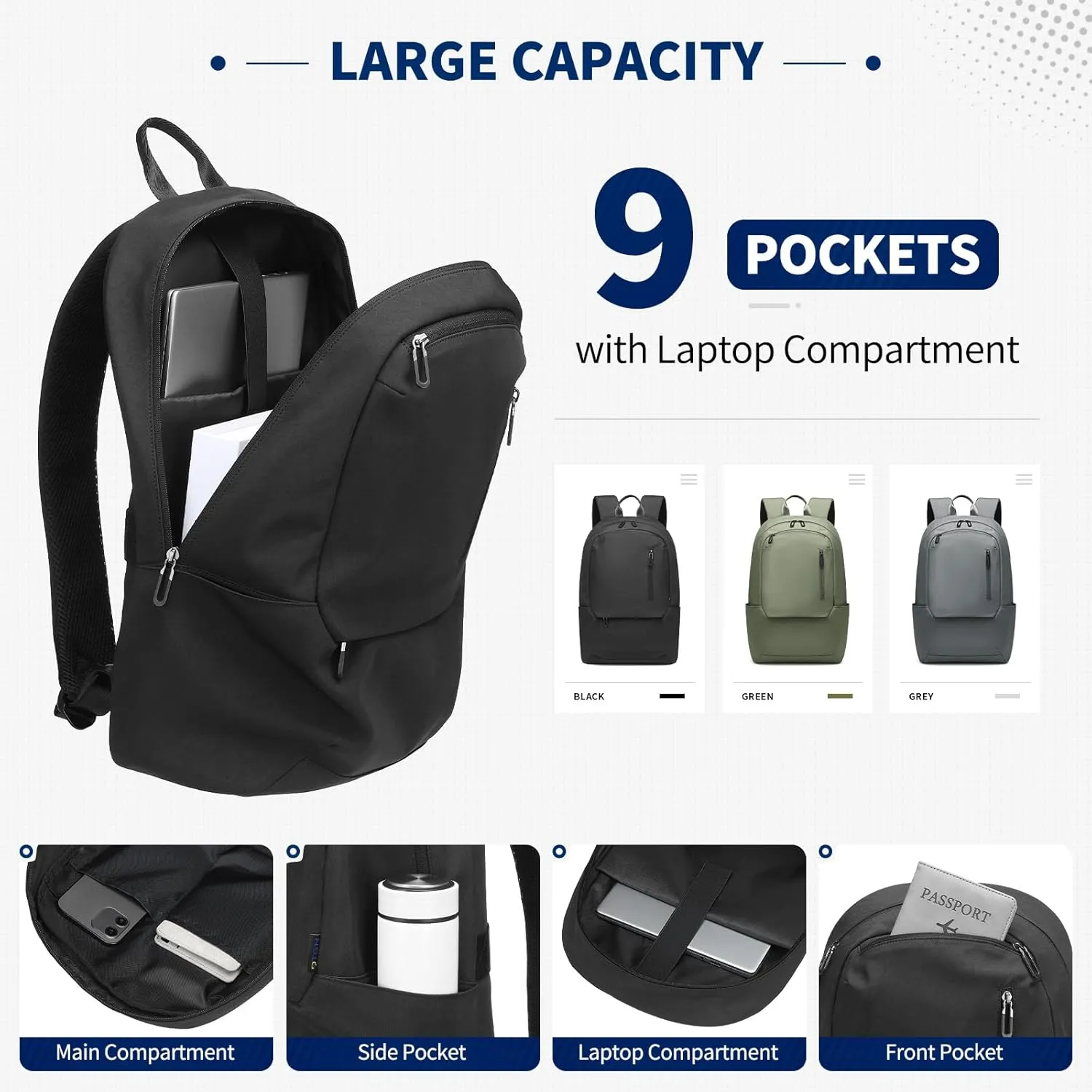 Travel Laptop Backpack, Carry On Backpack, TSA-Approved Water-Resistant Rucksack Nylon for Work Men Women Fits 16 Inch Notebook, Black
