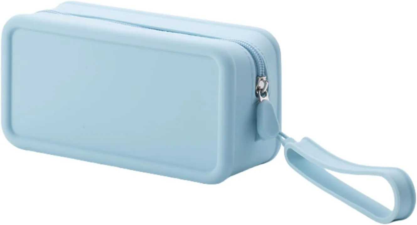 Travel Silicone Makeup Bag Toiletry Bag for Women and Men, Aesthetic Waterproof Cosmetic Pouch (Blue, L)
