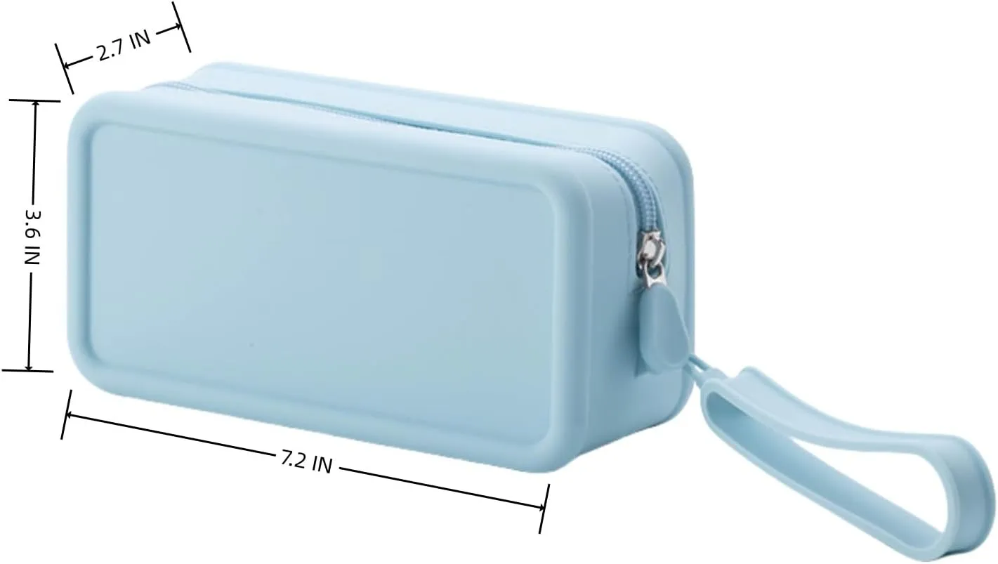 Travel Silicone Makeup Bag Toiletry Bag for Women and Men, Aesthetic Waterproof Cosmetic Pouch (Blue, L)