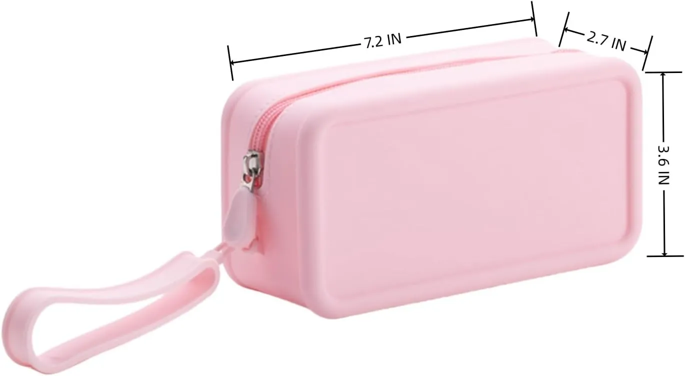 Travel Silicone Makeup Bag Toiletry Bag for Women and Men, Aesthetic Waterproof Cosmetic Pouch (Pink, L)