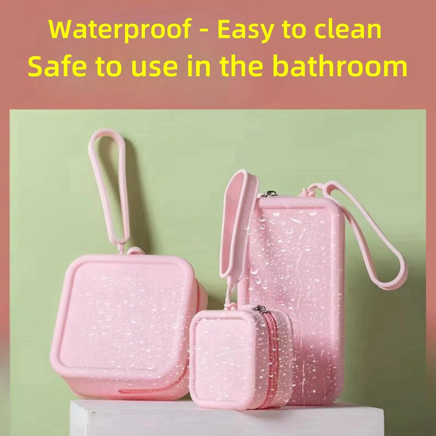 Travel Silicone Makeup Bag Toiletry Bag for Women and Men, Aesthetic Waterproof Cosmetic Pouch (Pink, L)