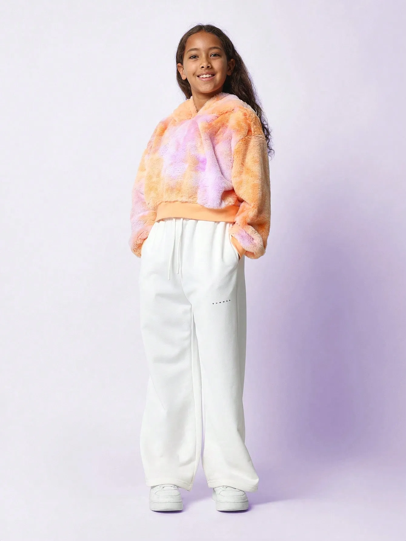 Tween Girls Comfy Crop Fit Tie Dye Fur Hoodie