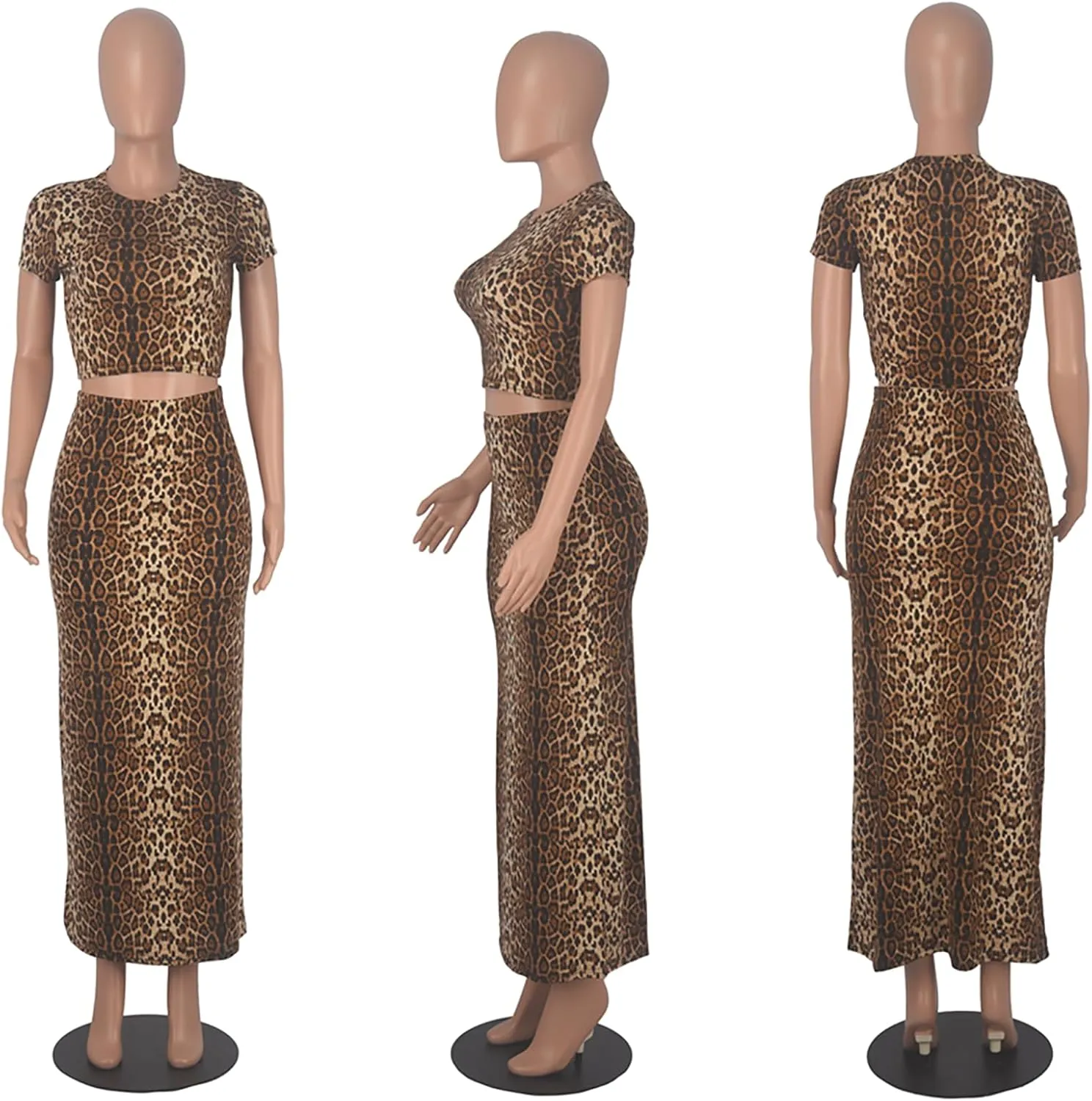 Two Piece Skirt Set for Women 2 PC Y2K Outfits Short Sleeve Crop Tops Bodycon High Waist Long Maxi Skirts