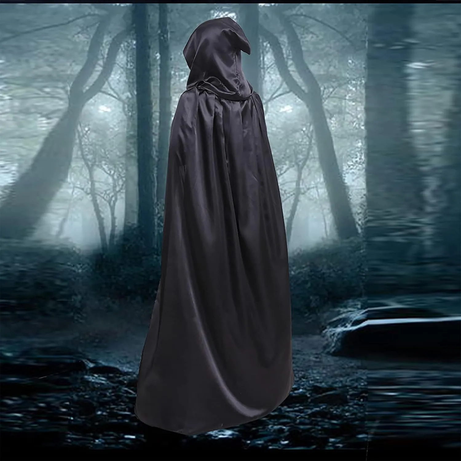 Unisex Adult Halloween Cloak with Hood Long Witch Costume Cosplay Capes Vampire Cloak Robe Vintage Gothic Cape