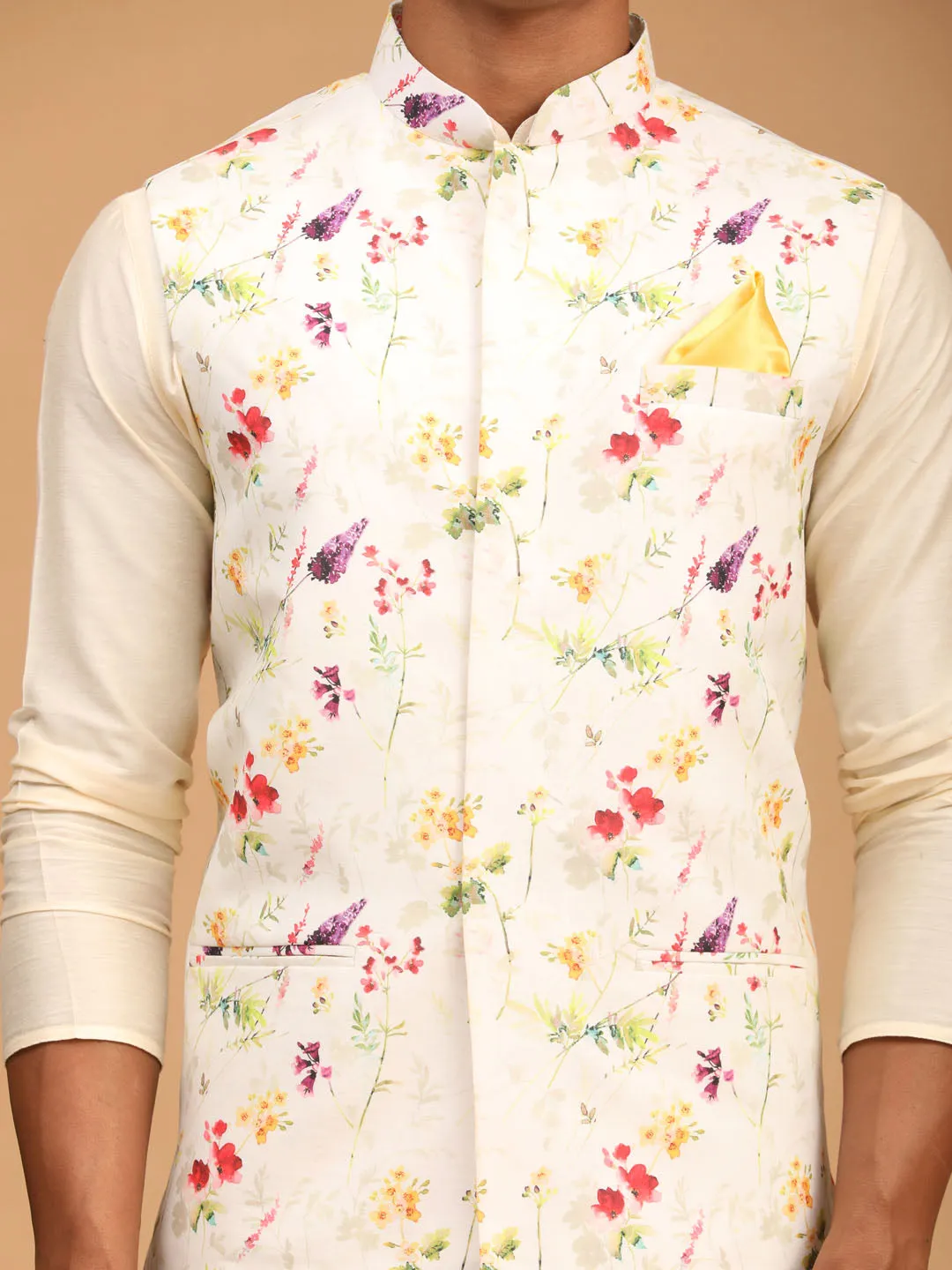 VASTRAMAY Cream Nehru Jacket Set