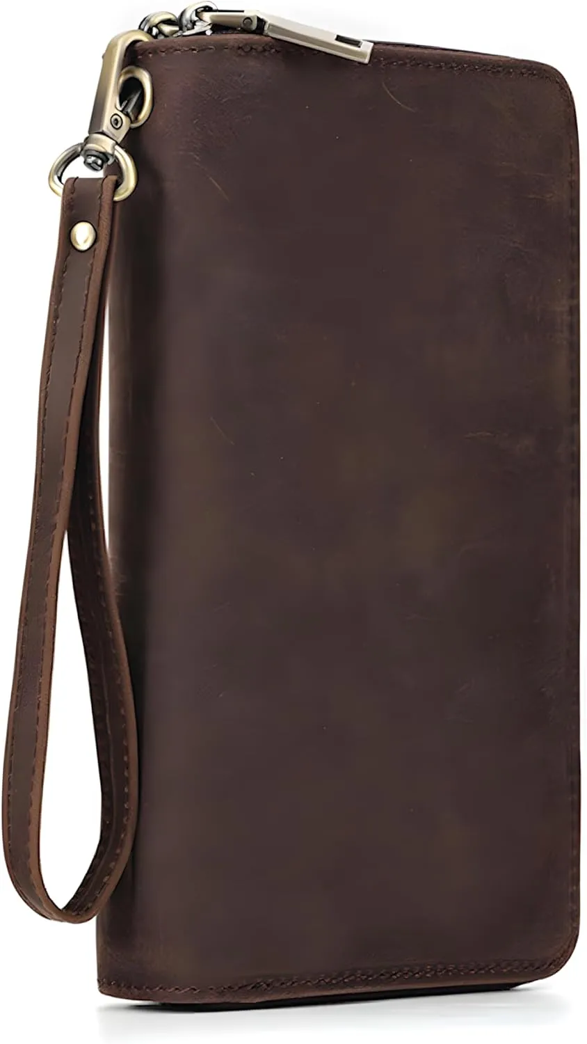 Vintage Genuine Leather Wristlet Purse Top Grain Leather Wallets Large Capacity Credit Card Holder Long Phone Zip Clutch (Coffee)